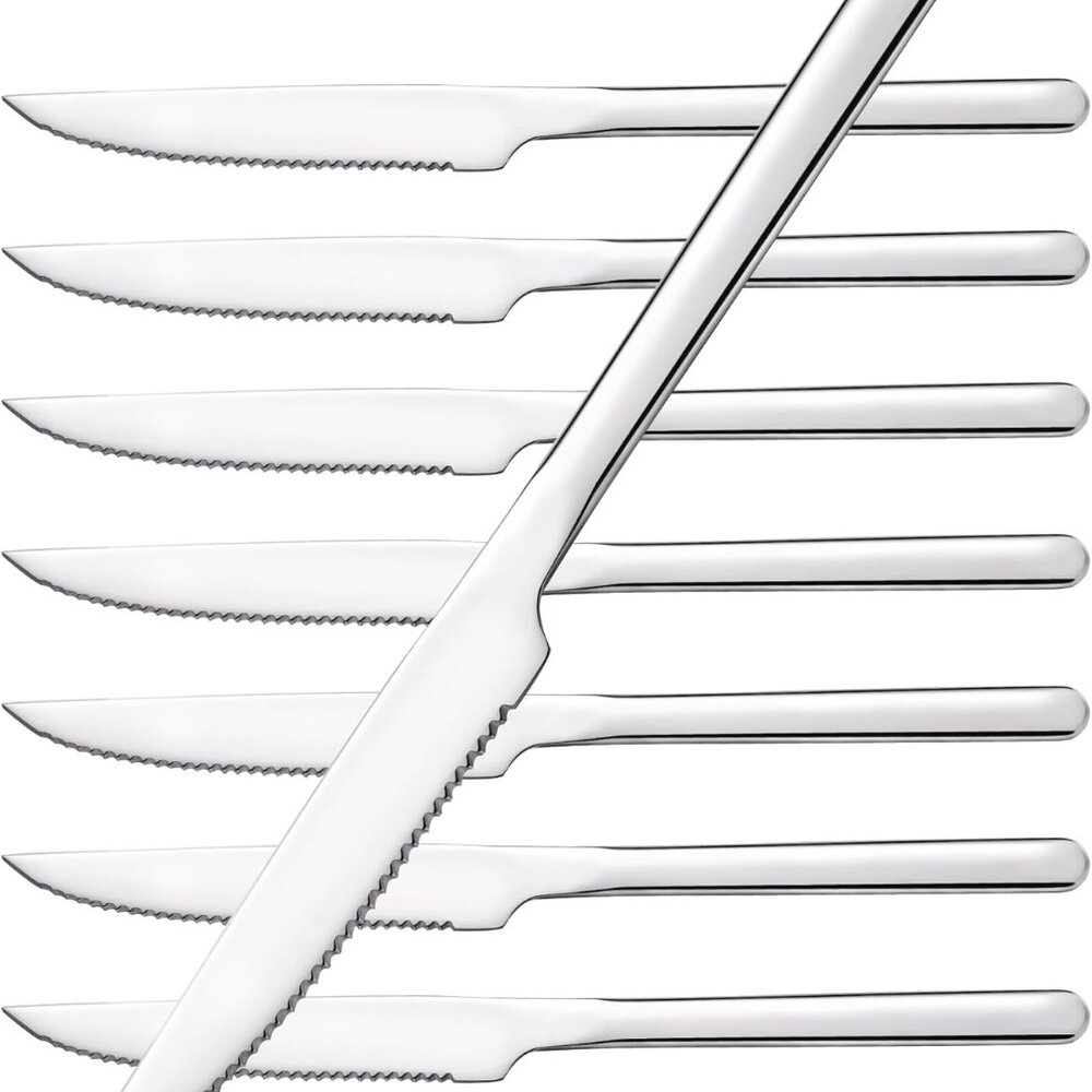 KINGSTONE Sharp Steak Knives, German Stainless Steel Steak Knife Set of 8
